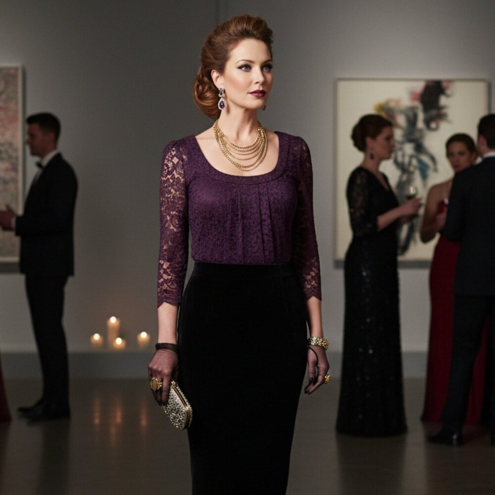 Diane Von Furstenburg Lace Top w/ matching Cami Sheer Sleeves Size 8 Purple DVF‎